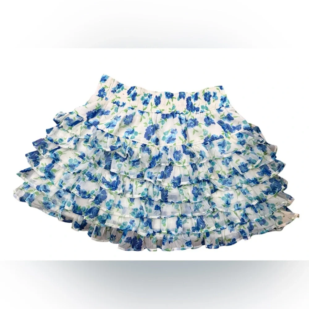 Hollister Y2K Blue Floral Tiered Ruffle Mini Skirt Women’s size Small